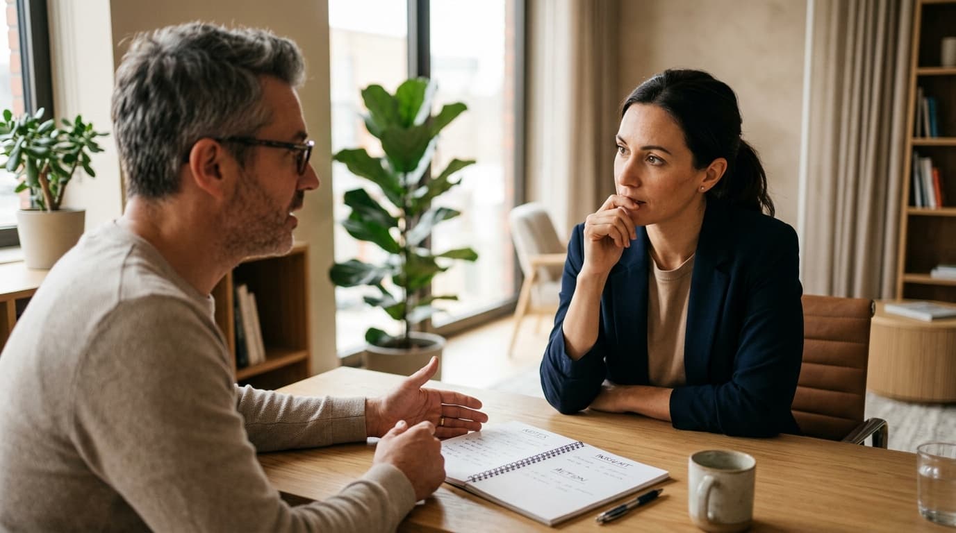 Fókuszált kétoldalú irodai beszélgetés — 15 perc, ami sokat elárul